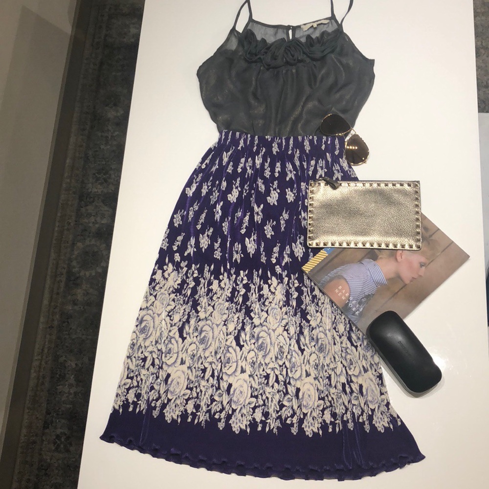 Handmade floral purple boho pleated skirt size S